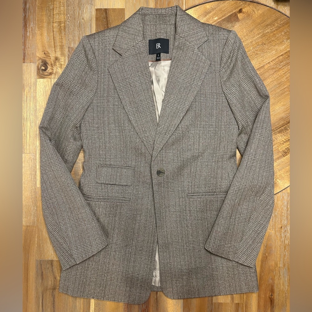 Banana Republic Gray Plaid Wool-Blend Blazer